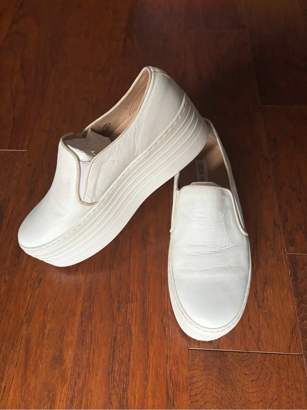 Steve Madden Bellie White Leather Y2K Platform Slip-On Sneakers | Size 6